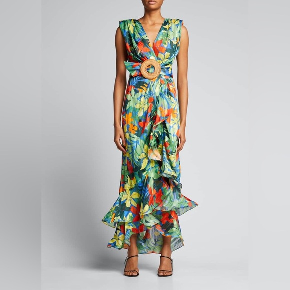NWT Bronx and Banco Tropics Ruffle Wrap Maxi Dress - Picture 2 of 9